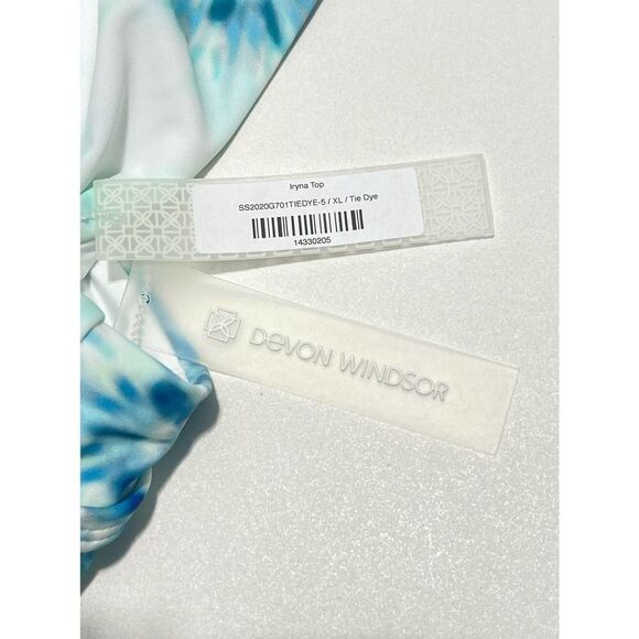 Devon Windsor Iryna One Shoulder Bathing Suit Bikini‎ Swim Top Blue White XL - Picture 3 of 9